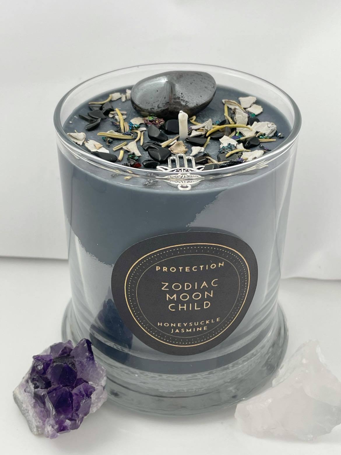 Protection Honeysuckle Jasmine crystal candle