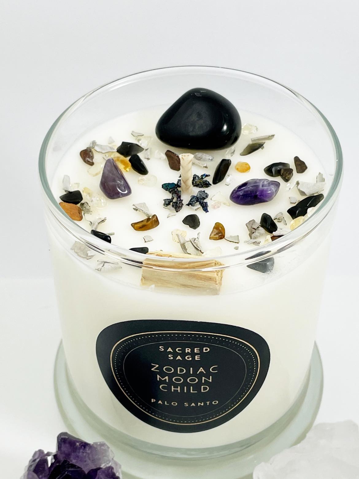 Sacred Sage Palo Santo crystal candle